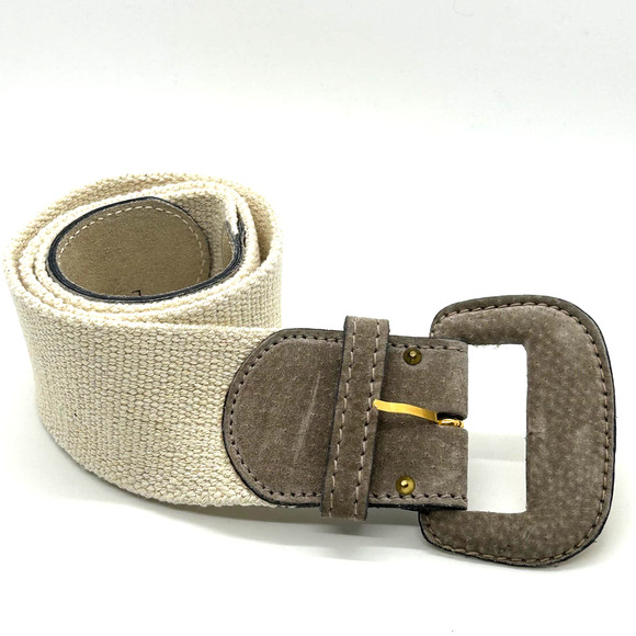 Anne Klein II for Calderon Vintage Genuine Leather Belt Elastic Suede Buckle Lg - Picture 1 of 8
